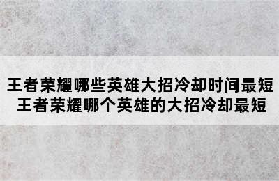 王者荣耀哪些英雄大招冷却时间最短 王者荣耀哪个英雄的大招冷却最短